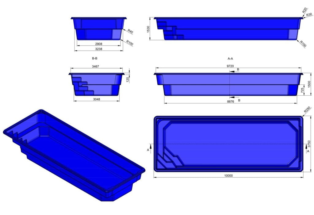 Glasfiberpool Bysjön 10,00m x 3,75m x 1,50m