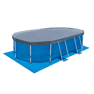 Oval Pool med metallram Elite 4,88 × 3,05 × 1,07 m med Filterpump 3,8 m³/h, Stege, Poolöverdrag och Underlag