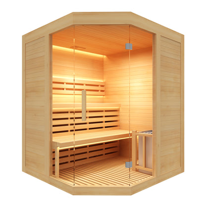 Sauna Sense Hjørne 3 Personer – Traditionel Sauna 4,5 kW (Komplet pakke)