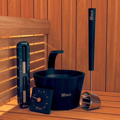 Bastutillbehör Holl’s Onyxia Black – Bastuhink & slev i svart design