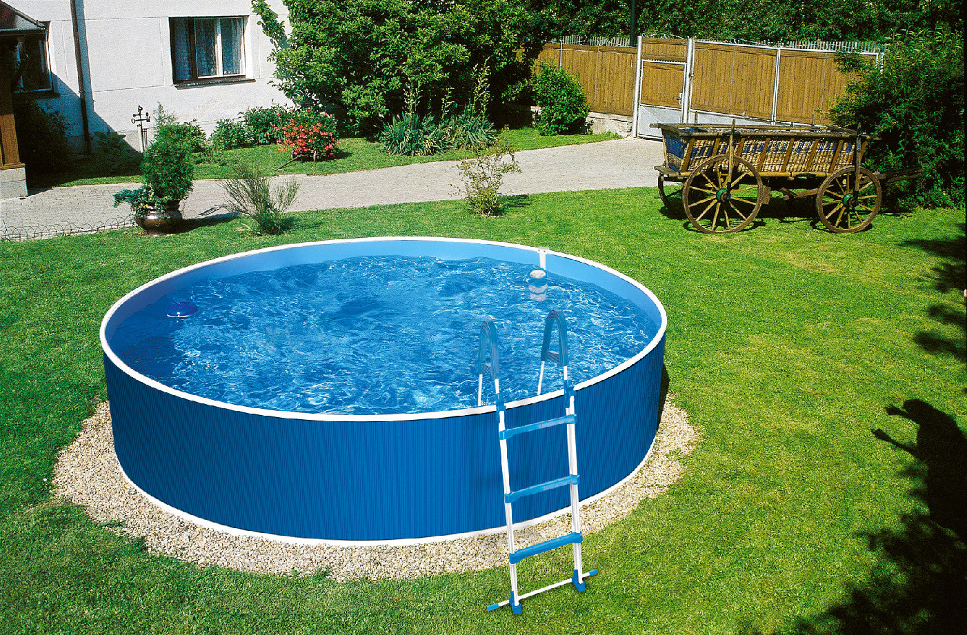 Stålväggspool Azuro 300 Ø 3,60 × 0,90 m Blå / Vit utan Filter med Centrumhål