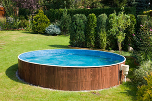 Stålväggspool Azuro VAR 400 DL Ø 3,60 × 1,20 m Wood utan Liner, Stege och Filter med Offsethål