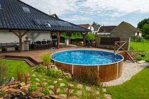 Stålväggspool Azuro VAR 403 DL Ø 5,50 × 1,20 m Wood utan Liner, Stege och Filter med Offsethål