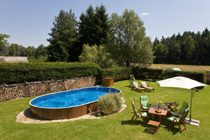 Stålväggspool Azuro VAR 404 DL 5,50 × 3,70 × 1,20 m Wood utan Liner, Stege och Filter med Offsethål