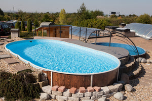 Stålväggspool Azuro VAR 405 DL 7,30 × 3,70 × 1,20 m Wood utan Liner, Stege och Filter med Offsethål