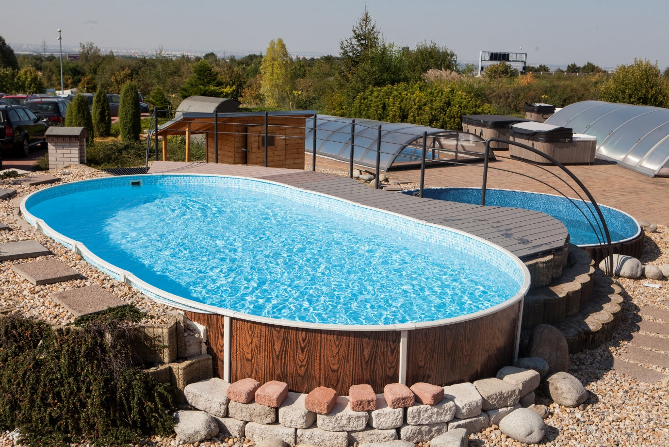 Stålväggspool Azuro VAR 405 DL 7,30 × 3,70 × 1,20 m Wood utan Liner, Stege och Filter med Offsethål