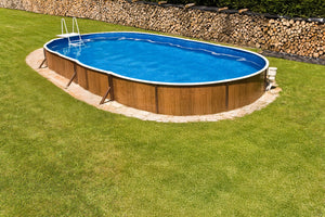 Stålväggspool Azuro VAR 405 DL 7,30 × 3,70 × 1,20 m Wood utan Liner, Stege och Filter med Offsethål