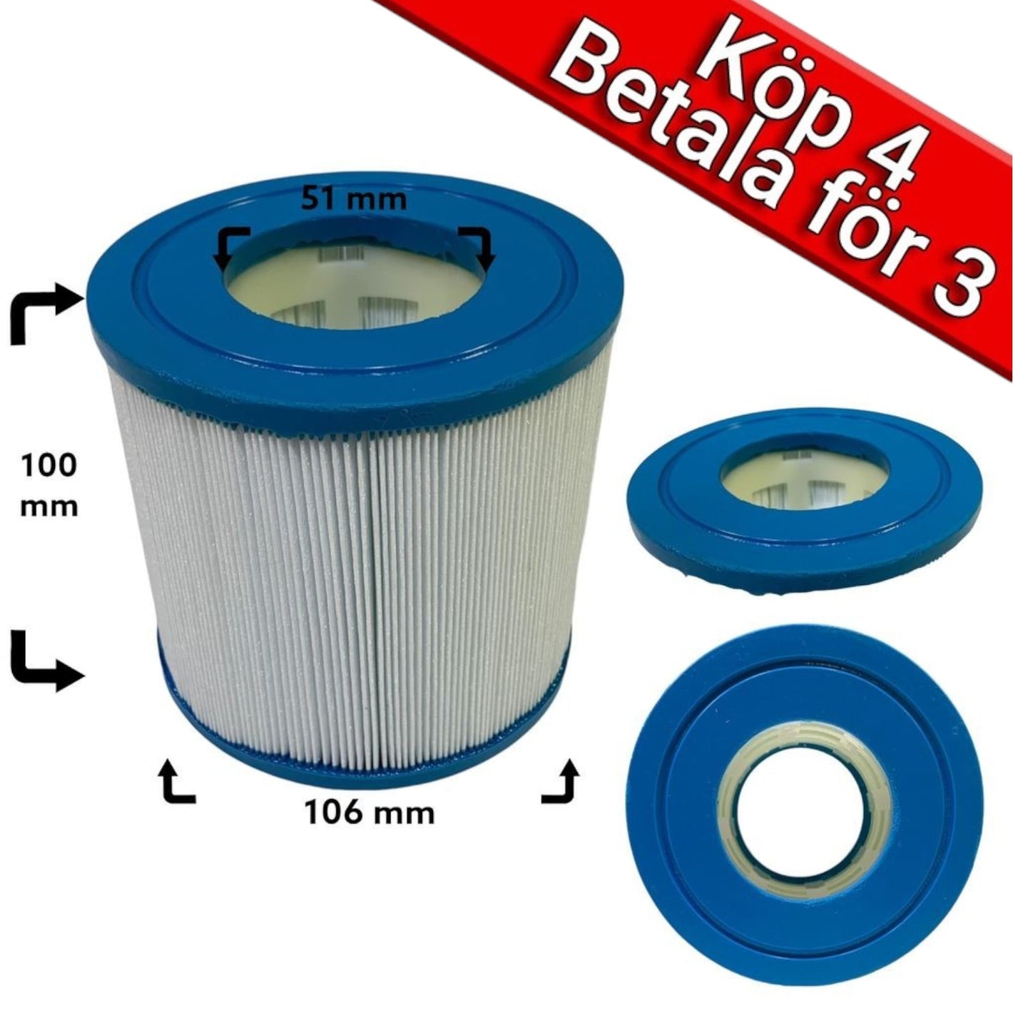 4-Pack spafilter till Coast Spas, Fonteyn Spas, Lay-Z-spa, PDC Spas, Skånska byggvaror 10ft
