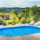 Stålväggspool Ibiza Oval 6,00 × 12,00 × 1,50 m 0,75 mm med Top Combi Blue Toppskenor P1/P3 och Bottenskenor utan Hål för Skimmer och Inlopp