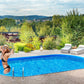 Stålväggspool Ibiza Oval 6,00 × 12,00 × 1,50 m 0,75 mm med Top Combi Blue Toppskenor P1/P3 och Bottenskenor utan Hål för Skimmer och Inlopp