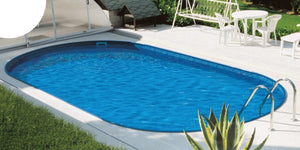 Stålväggspool Ibiza Oval 4,16 × 8,00 × 1,20 m Grå Stålvägg 0,6 mm Förberedd för Skimmer & Inlopp, med Bottenskenor, Utan Toppskenor P1/P3
