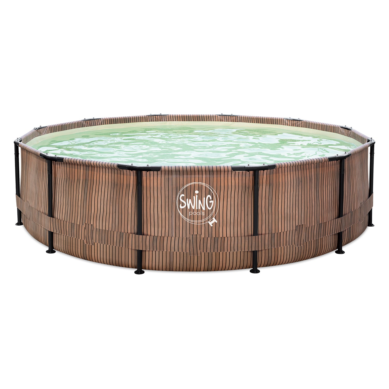 Pool med metallram Ø 3,05 × 0,76 m Naturlig Teak med Sandfärgad Liner