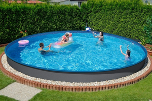 Stålväggspool Ibiza Rund Ø 5,00 × 1,50 m Grå Stålvägg 0,7 mm Förberedd för Skimmer & Inlopp, med Bottenskenor,  Utan Toppskenor P1/P3