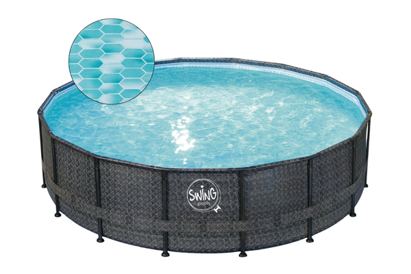 Pool med metallram Elite Ø 4,88 × 1,22 m Väv Mörk (Fiskbensmönster)