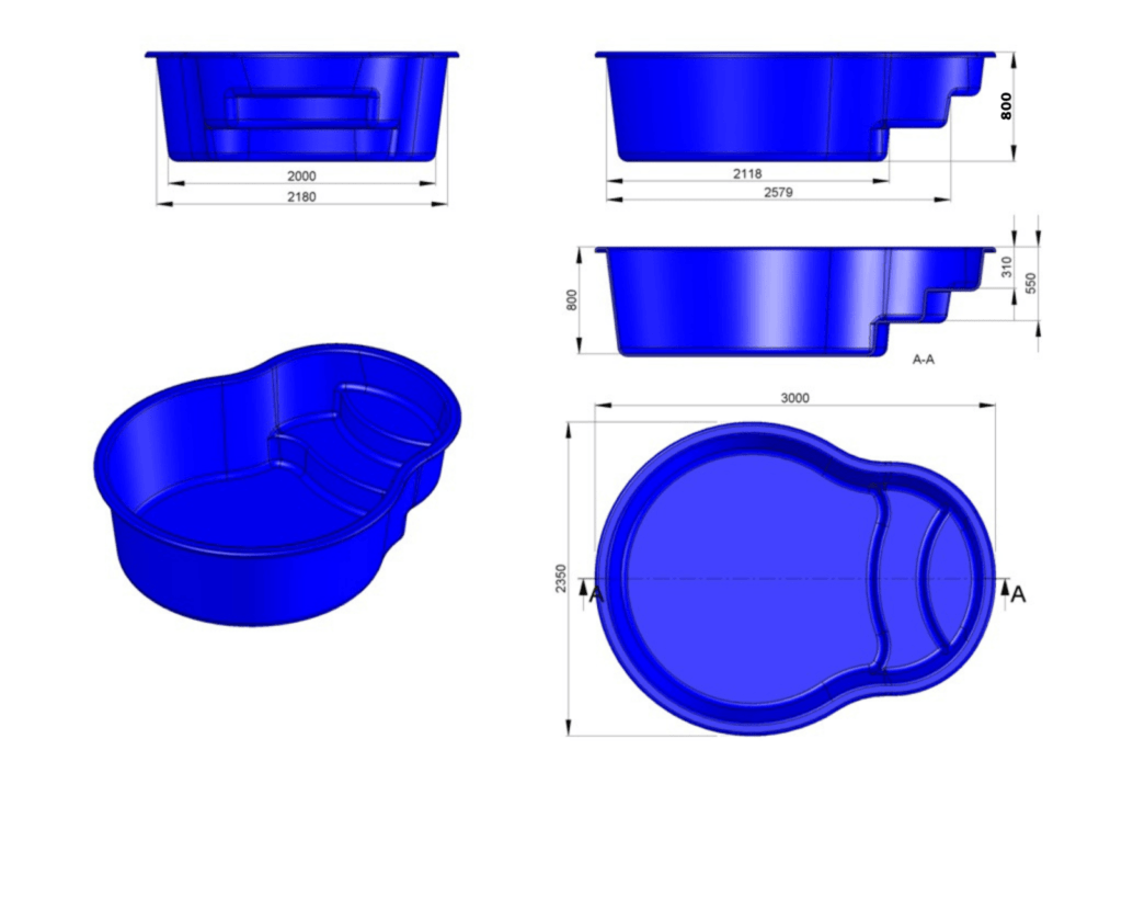 Glasfiberpool Mälaren 3,00m x 2,35m x 0,80m