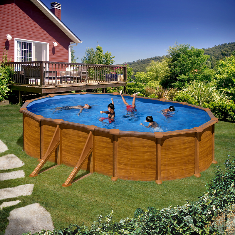 Planet Pool Poolset Classic Träimitation Oval 6,1 x 3,75 x 1,2 m