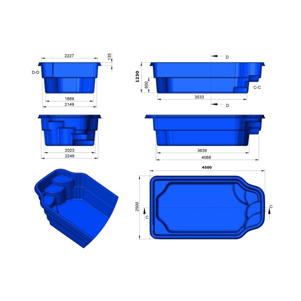 Glasfiberpool Hjälmaren 4,50m x 2,50m x 1,20m