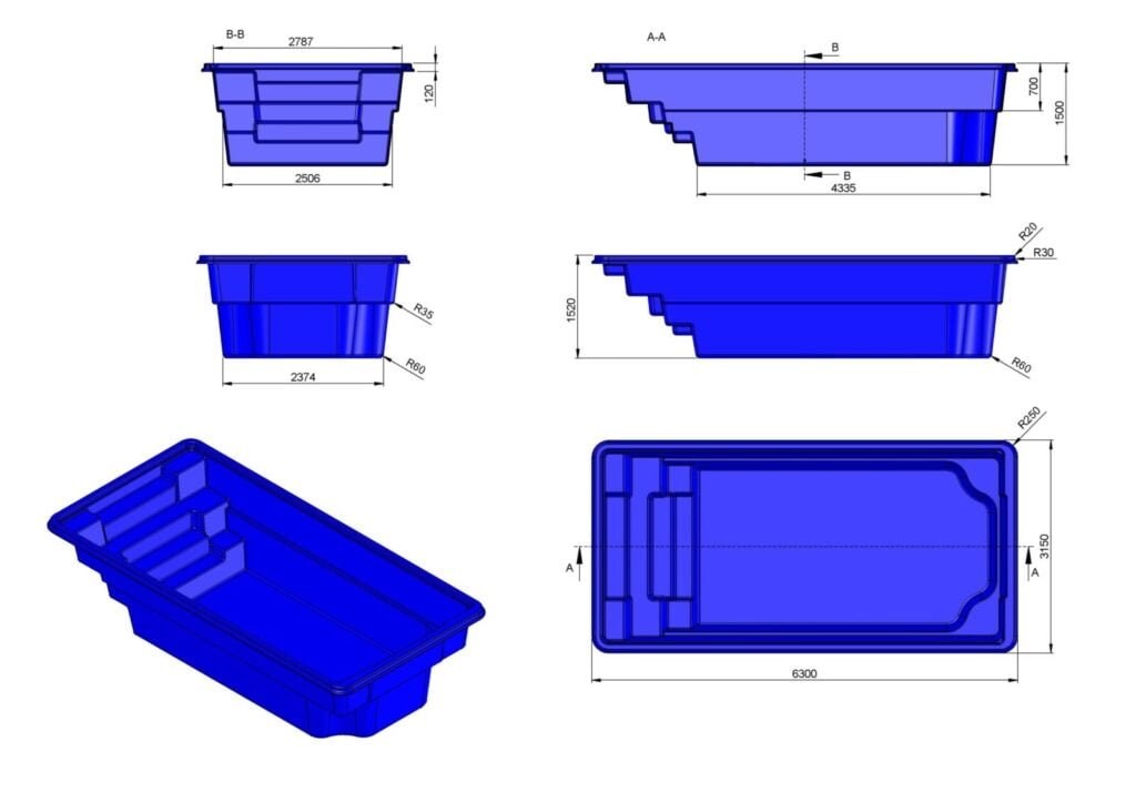 Glasfiberpool Ivösjön 6,30m x 3,15m x 1,50m