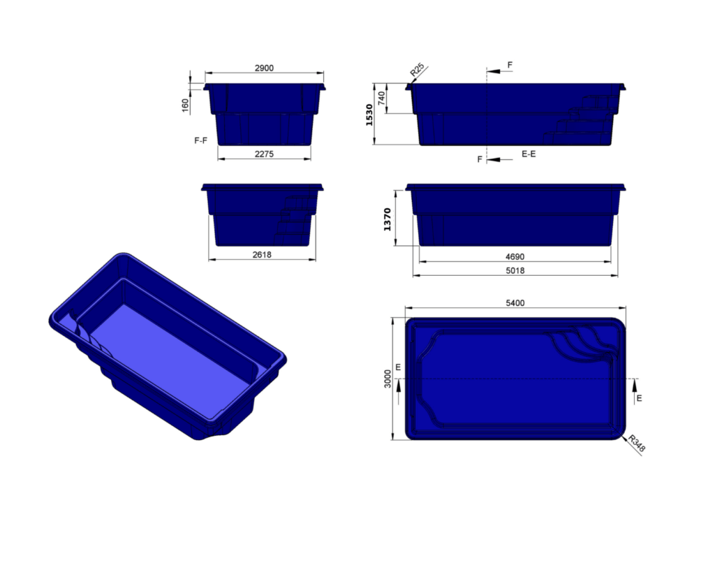 Glasfiberpool Boren 5,40m x 3,00m x 1,50m