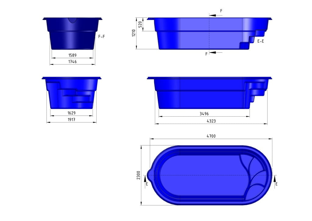 Glasfiberpool Storsjön 4,80m x 2,50m x 1,20m