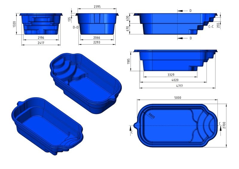 Glasfiberpool Siljan 5,00m x 2,70m x 1,30m