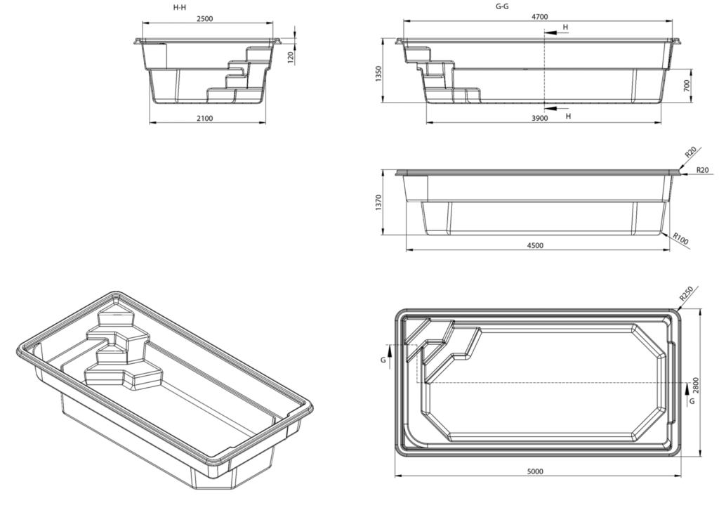 Glasfiberpool Åsnen 5,00m x 2,80m x 1,35m
