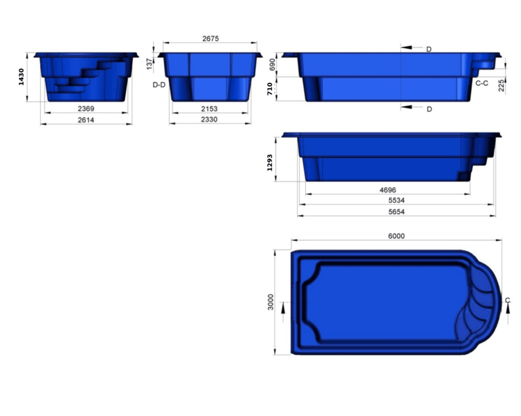 Glasfiberpool Roxen 6,00m x 3,00m x 1,40m
