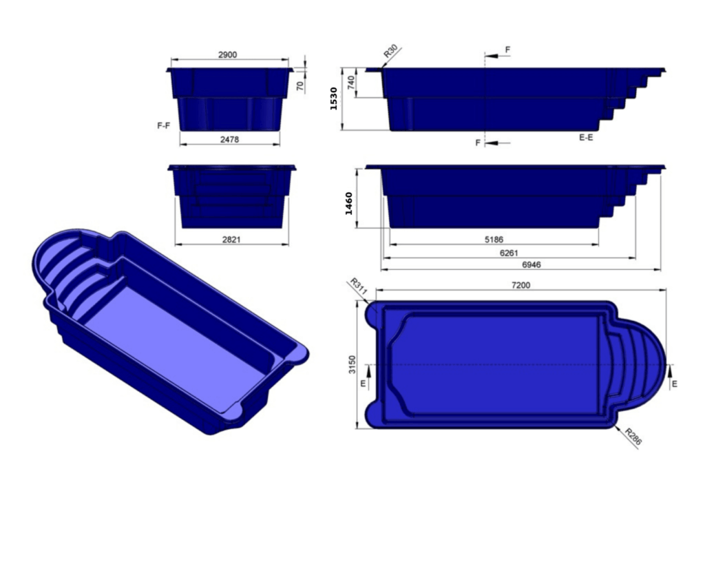 Glasfiberpool Storuman 7,40m x 3,15m x 1,50m