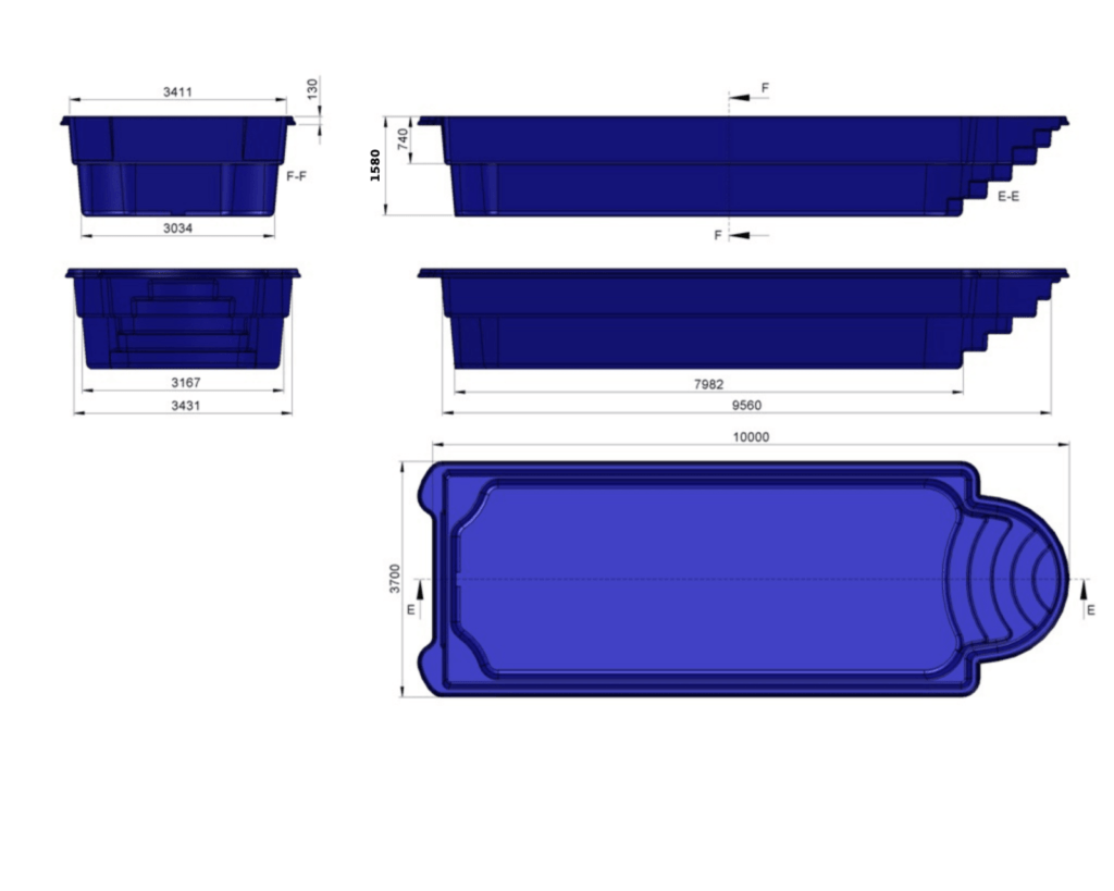Glasfiberpool Älgsjön 10,00m x 3,70m x1,55m