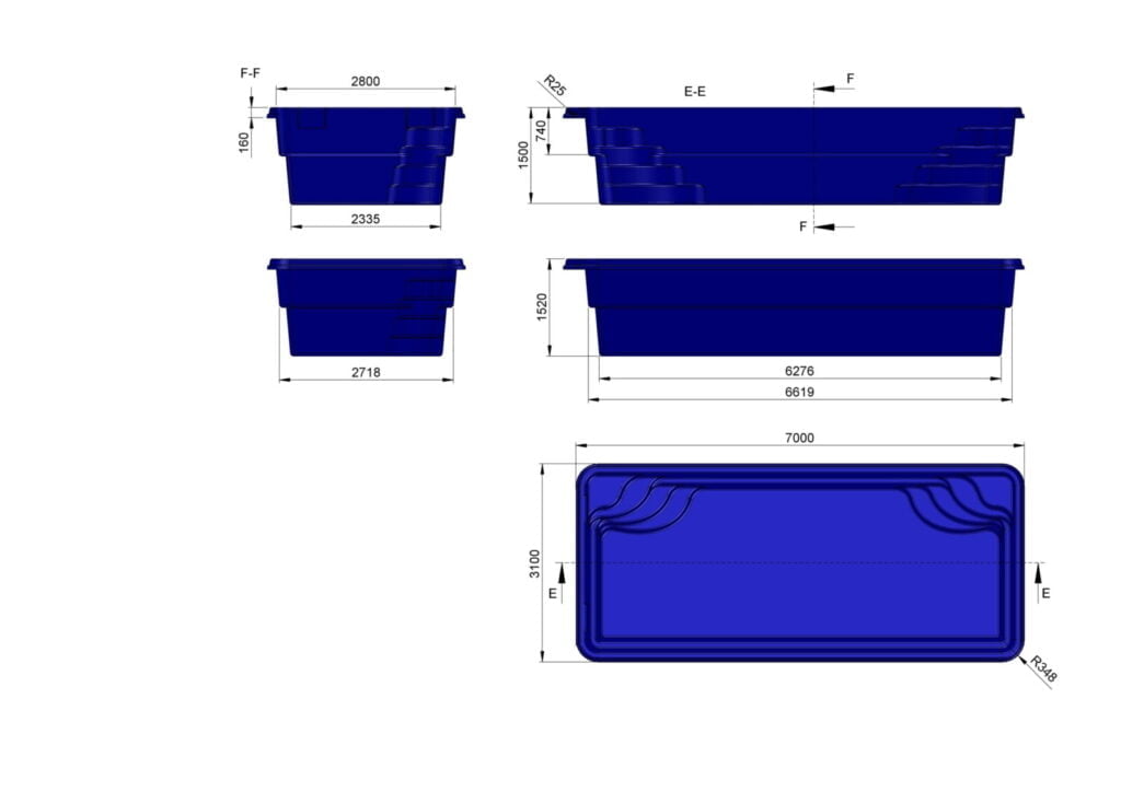 Glasfiberpool Stråken 7,00m x 3,10m x 1,50m