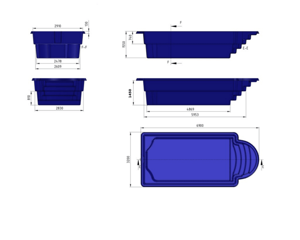 Glasfiberpool Tisaren 6,90m x 3,20m x 1,55m