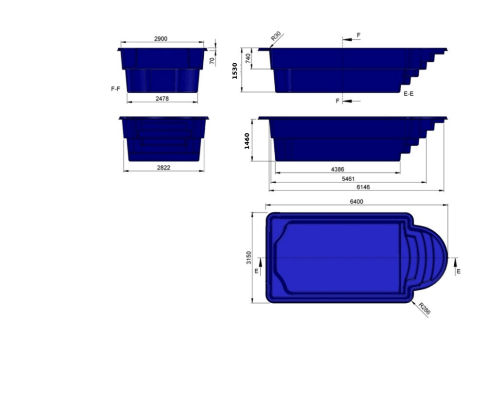 Glasfiberpool Järnlunden 6,40m x 3,15m x 1,50m