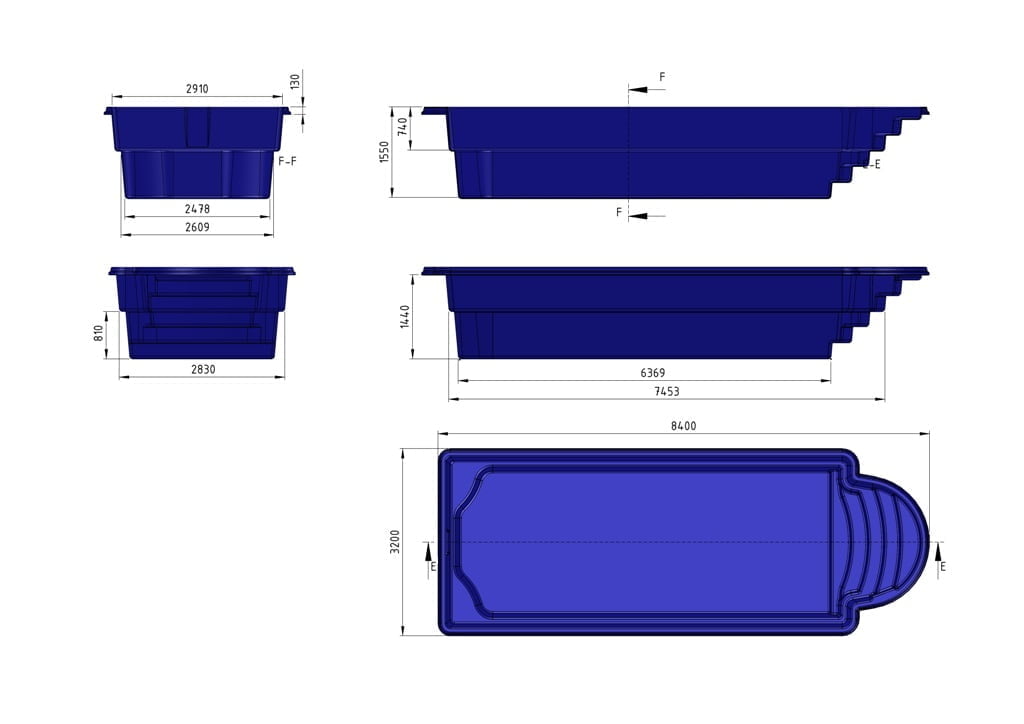 Glasfiberpool Övrekjäla 8,40m x 3,20m x 1,55m