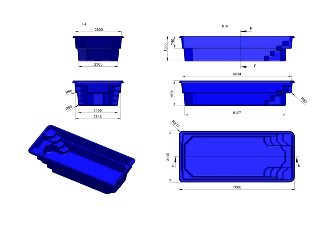 Glasfiberpool Näkten 7,00m x 3,10m x 1,50m