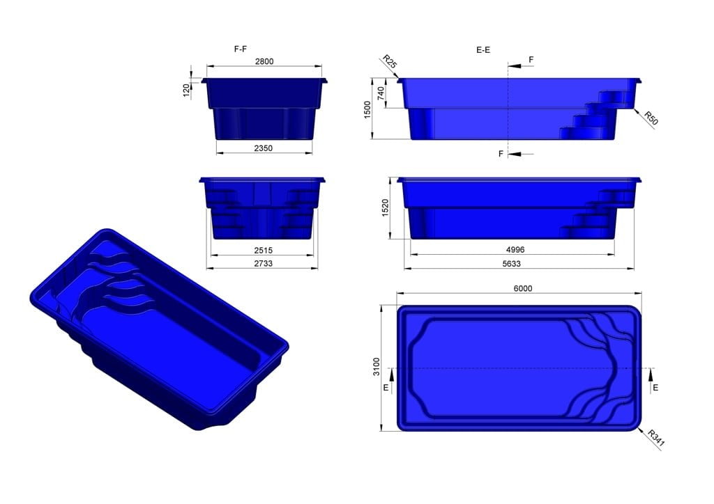 Glasfiberpool Uddjaure 6,00m x 3,10m x 1,50m