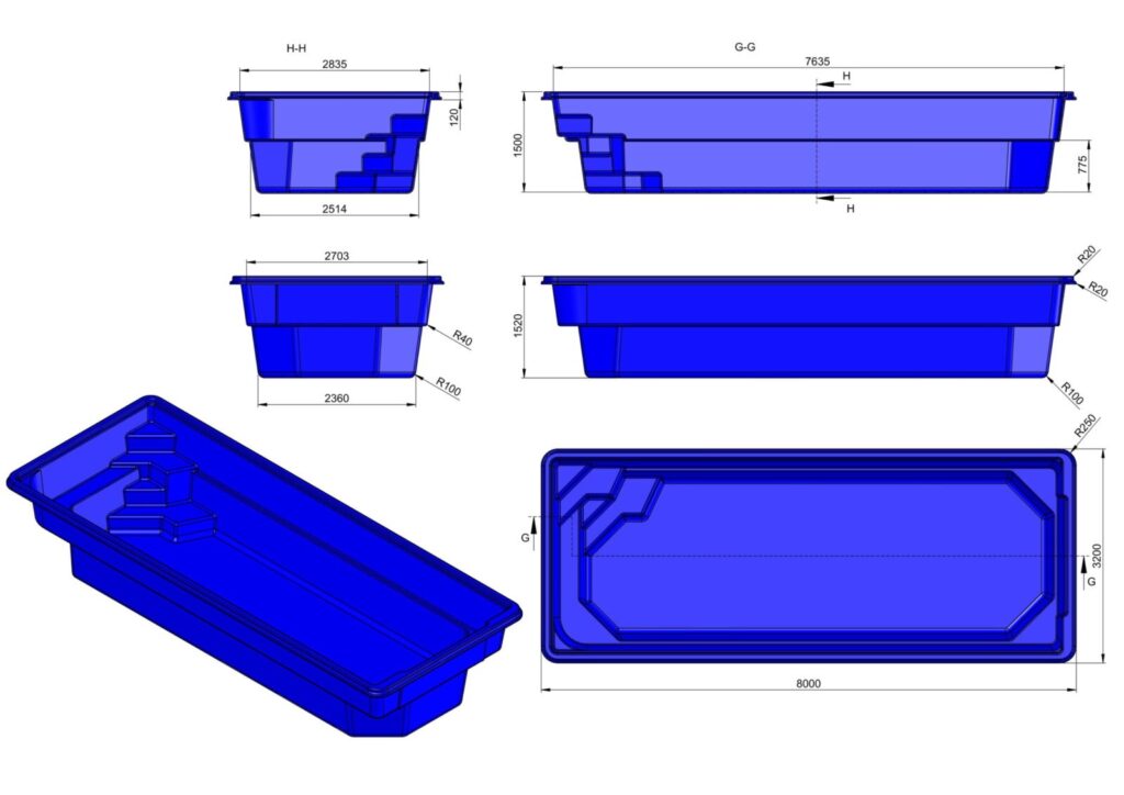Glasfiberpool Lillsjön 8,00m x 3,22m x 1,50m