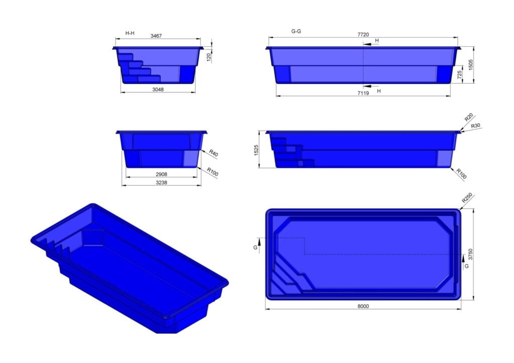 Glasfiberpool Lulevatten 8,00m x 3,75m x 1,50m