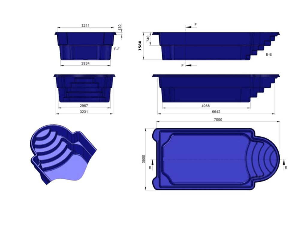Glasfiberpool Yngaren 7,00m x 3,50m x 1,50m
