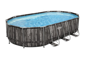 Ovanmarkpool Swing Pools Elite Oval Rampool - 6.10 x 3.66 x 1.22 m med filter pump 12V - 3.8 m3, stege, täcke och mark filt