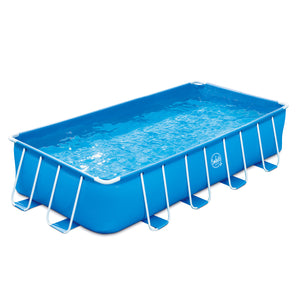 Ovanmarkpool Swing Pools med stålram - 4.88 x 2.44 x 1.07m med filter pump 12V - 3.8 m3, stege, täcke och mark filt