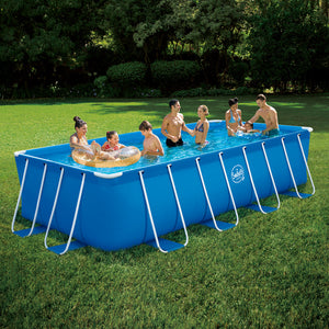 Ovanmarkpool Swing Pools med stålram - 4.88 x 2.44 x 1.07m med filter pump 12V - 3.8 m3, stege, täcke och mark filt